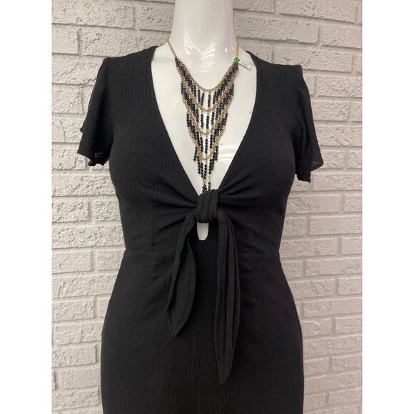 Lulu’s Women Black Tie Front Side Slit Culotte Jumpsuit Size XS - Picture 7 of 12